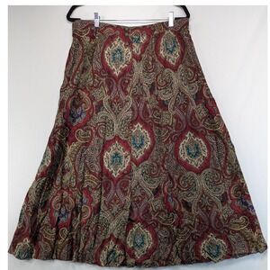 Kathryn Deene Vintage Paisley Maxi Skirt Red Teal Rayon Plus Size 18/20 USA Made